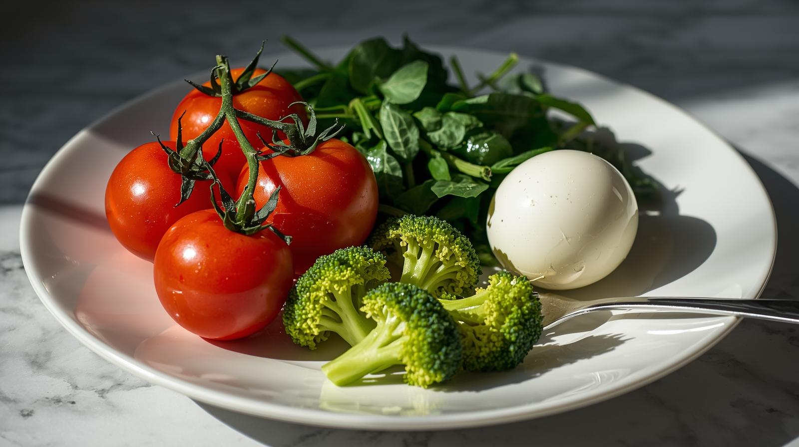 Healthy nutritious food with vegetables and eggs